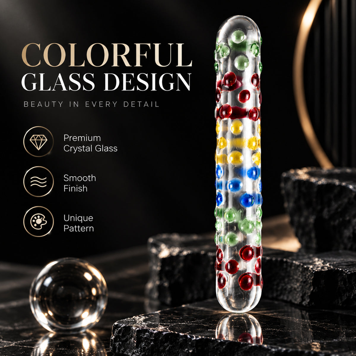 6.73-Inch Colorful Glass Massage Wand – Polka Dot Design & Smooth Surface