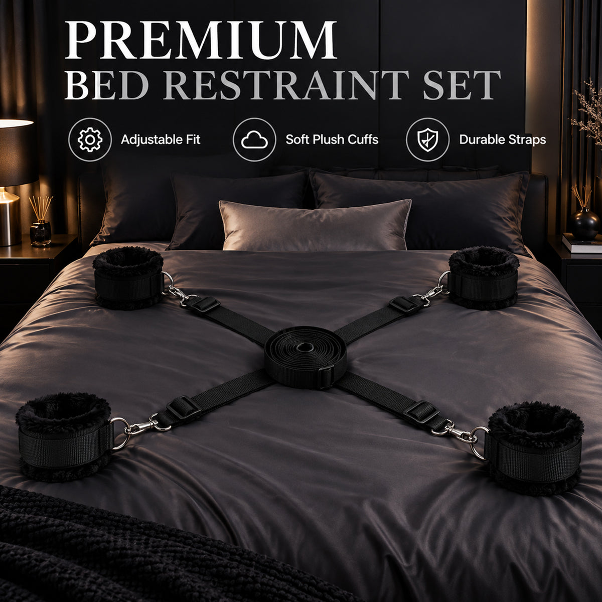 6-Piece Under-Bed Bondage Restraint Set – Adjustable Straps & Plush Cuffs