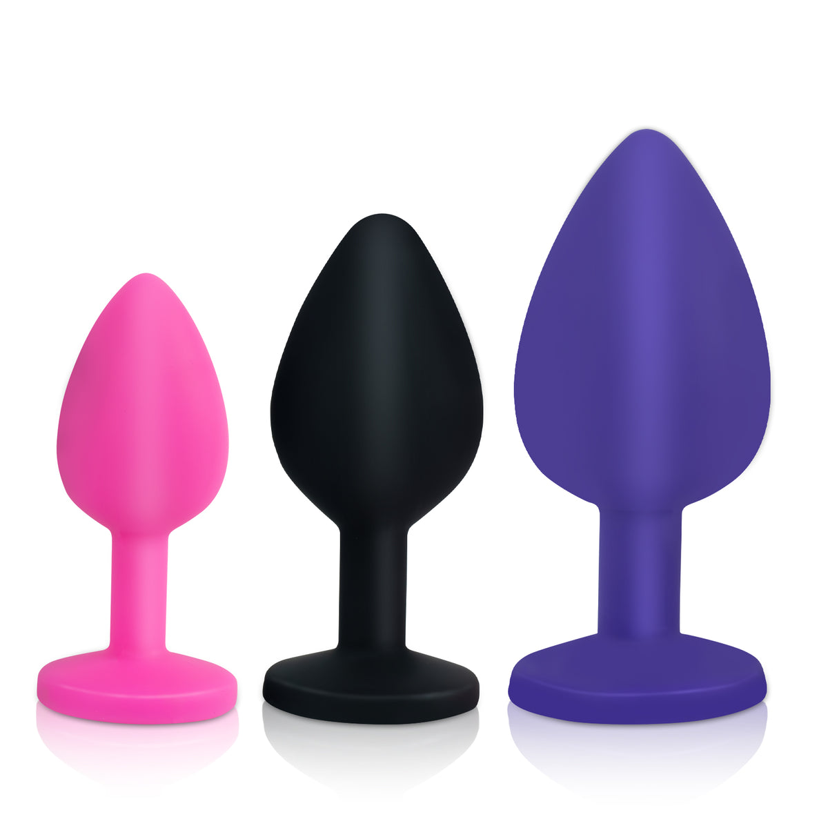 3-Piece Multicolor Silicone Anal Plug Set with Jewel Bases