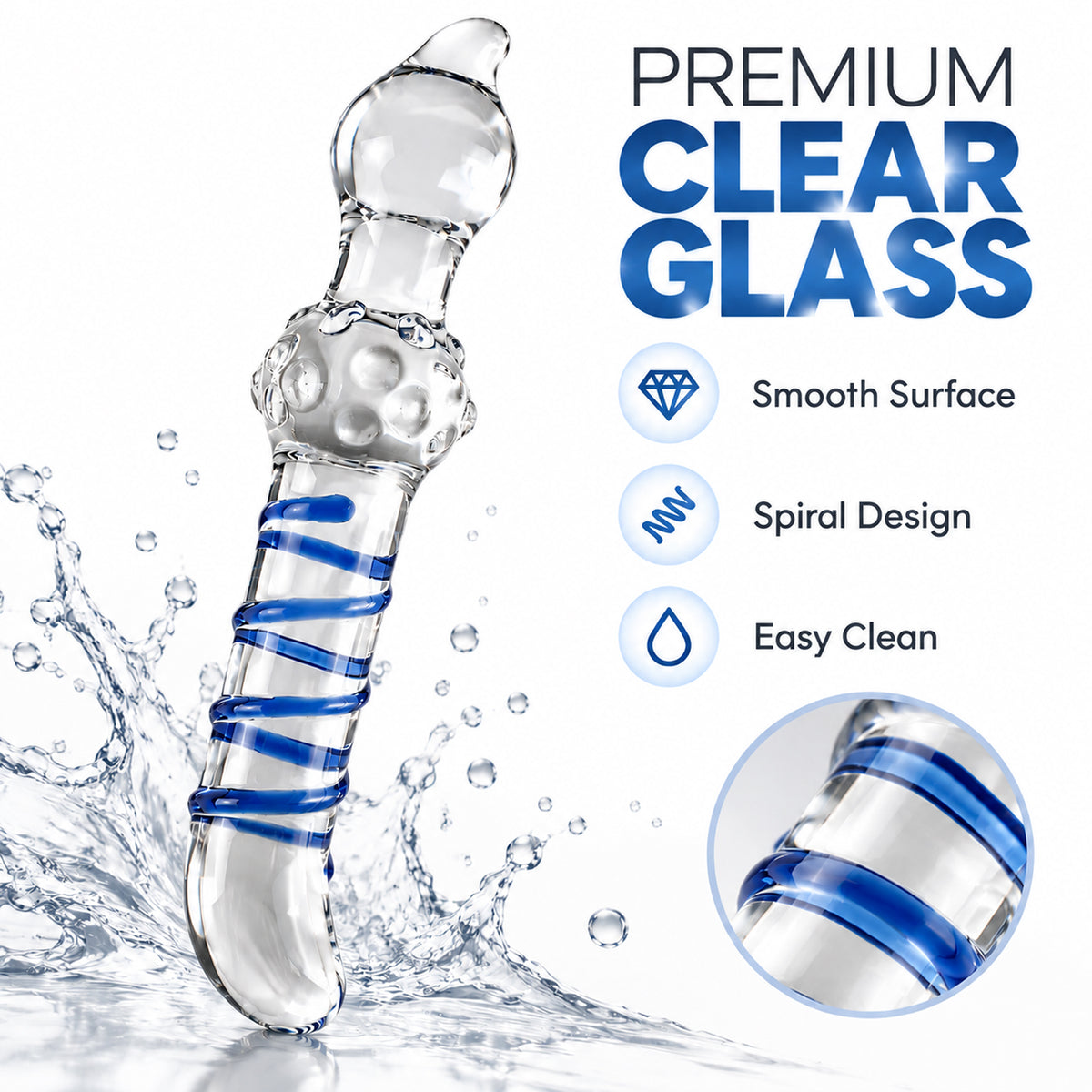 7.48-Inch Clear Glass Dildo – Spiral Textured Double-Ended Design