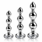 3-Piece Jeweled Metal Anal Plug Set – Silver Finish, 3 Graduated Sizes
