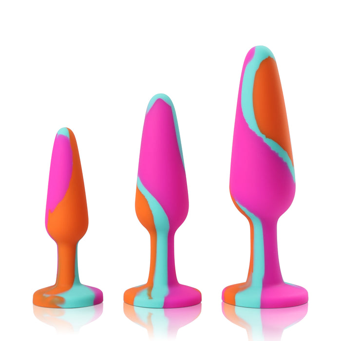 3-Piece Silicone Anal Plug Set with Jewel Bases
