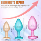 3-Piece Metal Anal Plug Set – Graduated Sizes with Jewel-Inspired Bases