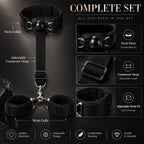 Adjustable PU Leather Collar & Wrist Cuff Set – Metal Chain with Ball Gag