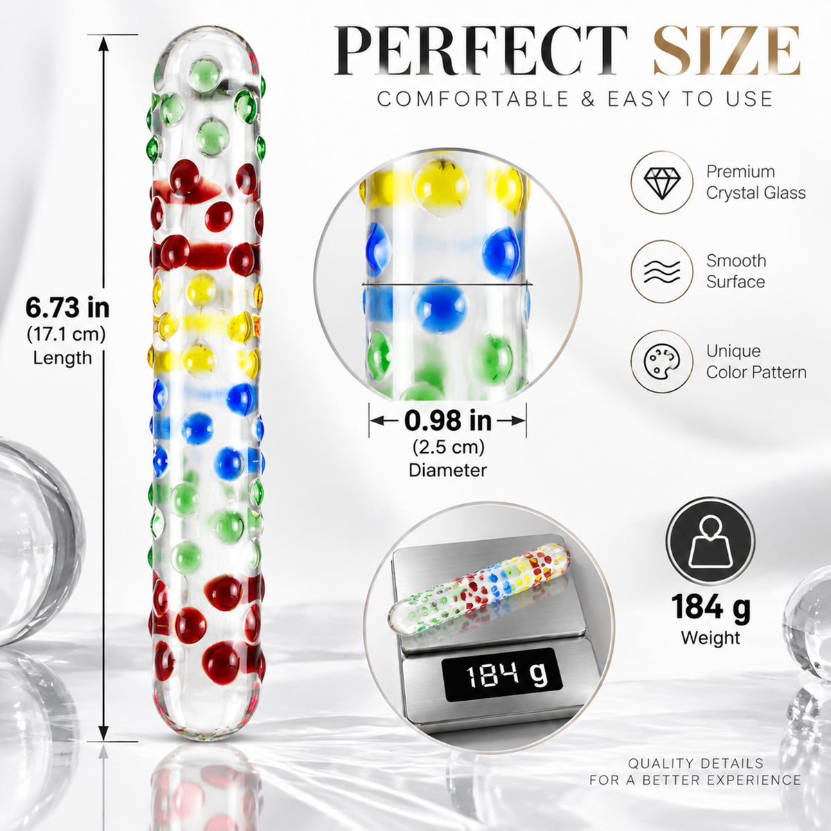 6.73-Inch Colorful Glass Massage Wand – Polka Dot Design & Smooth Surface