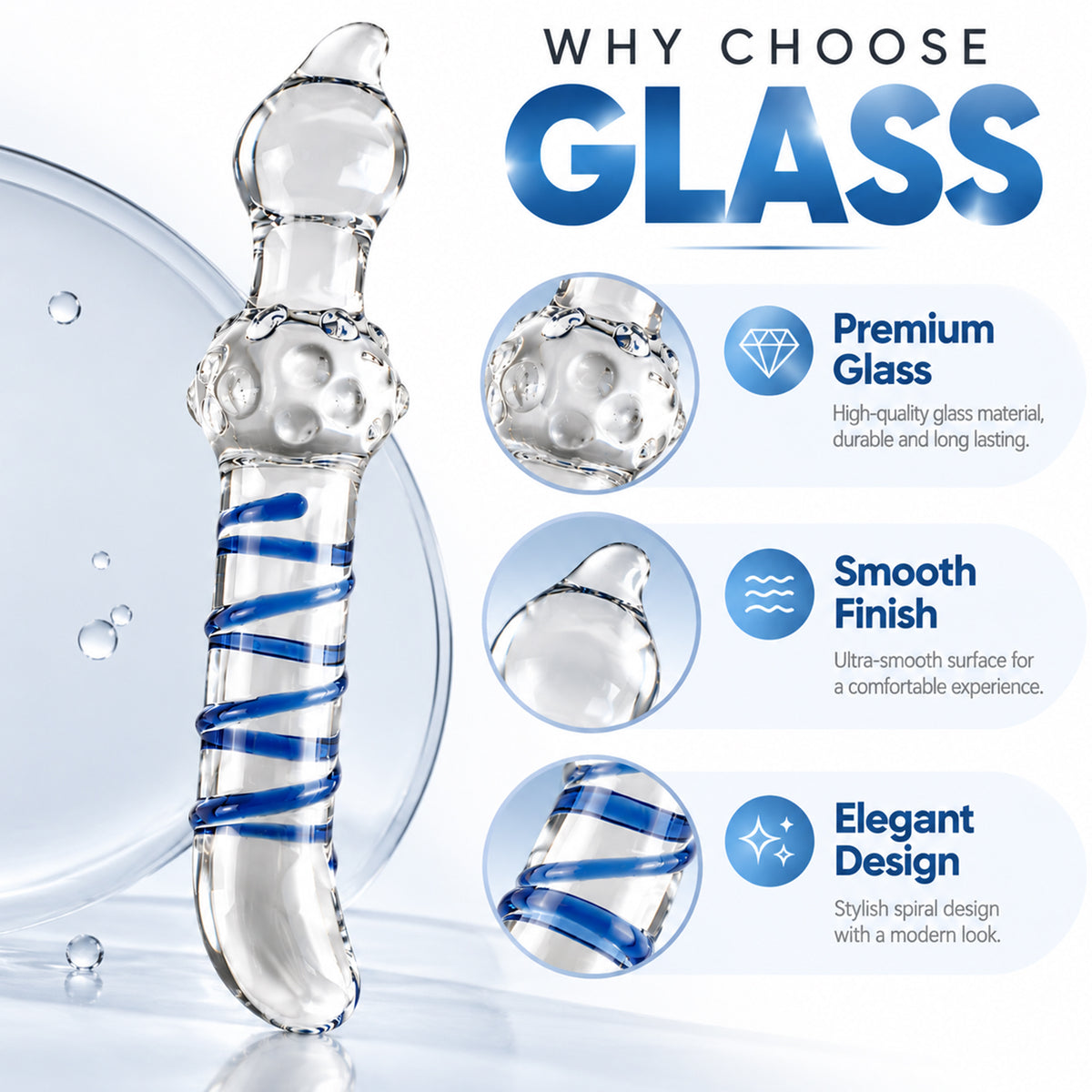 7.48-Inch Clear Glass Dildo – Spiral Textured Double-Ended Design