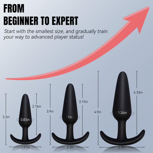 3-Piece Black Silicone Anal Plug Set – Graduated Sizes with Flared Bases
