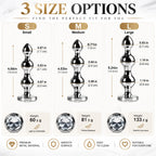 3-Piece Jeweled Metal Anal Plug Set – Silver Finish, 3 Graduated Sizes