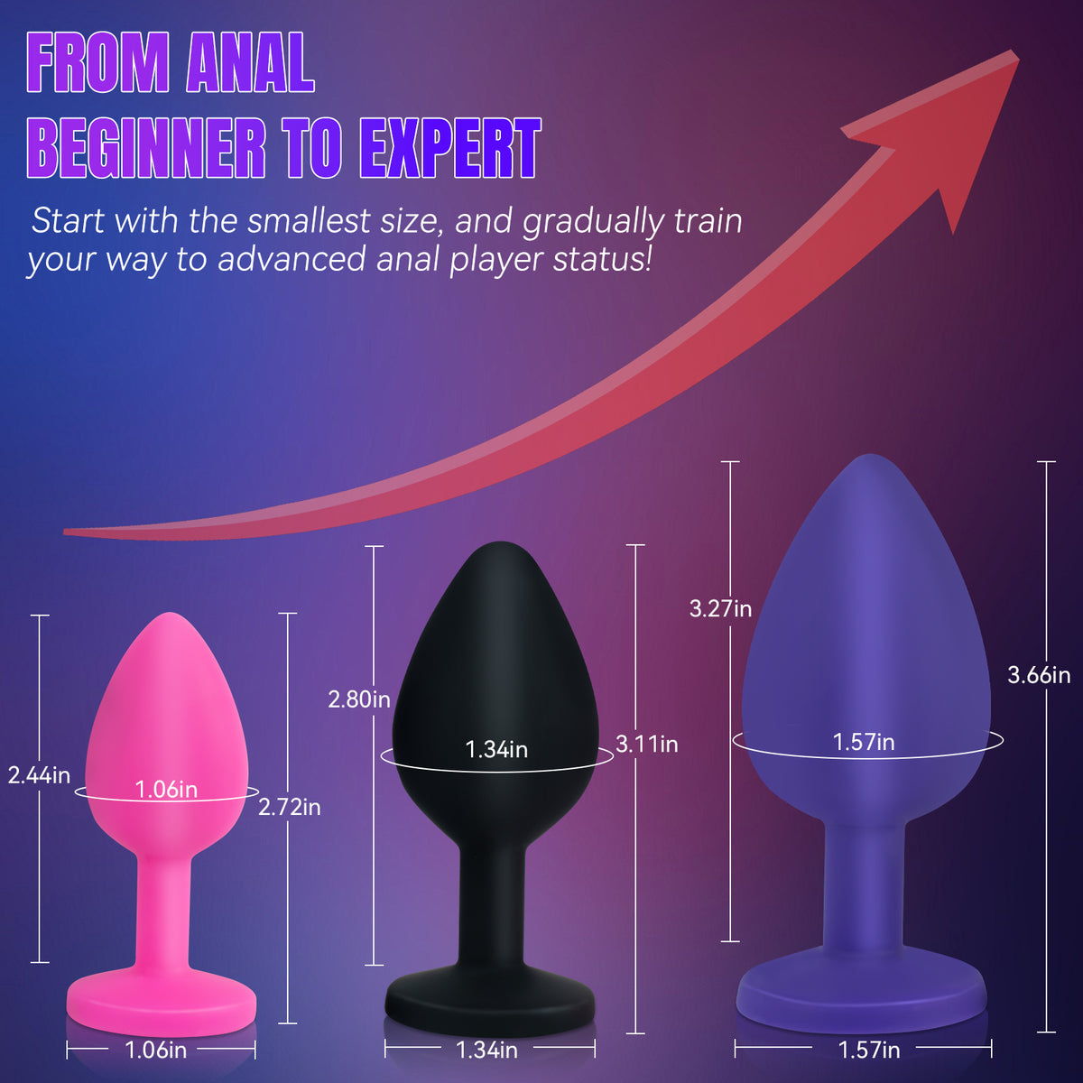 3-Piece Multicolor Silicone Anal Plug Set with Jewel Bases