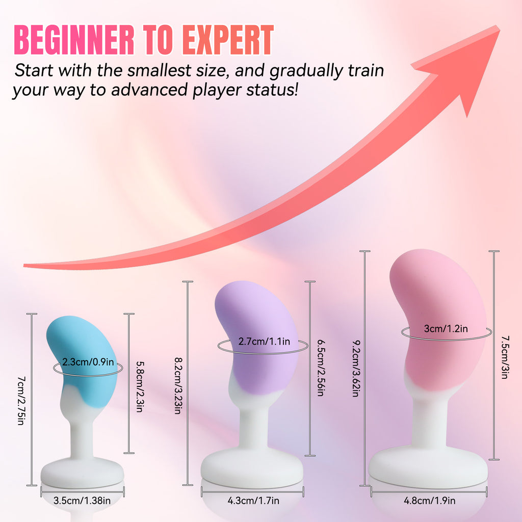 3-Piece Curved Silicone Anal Plug Set – Graduated Sizes with Jewel Bases