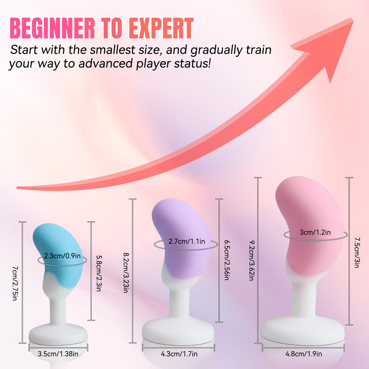 3-Piece Curved Silicone Anal Plug Set – Graduated Sizes with Jewel Bases
