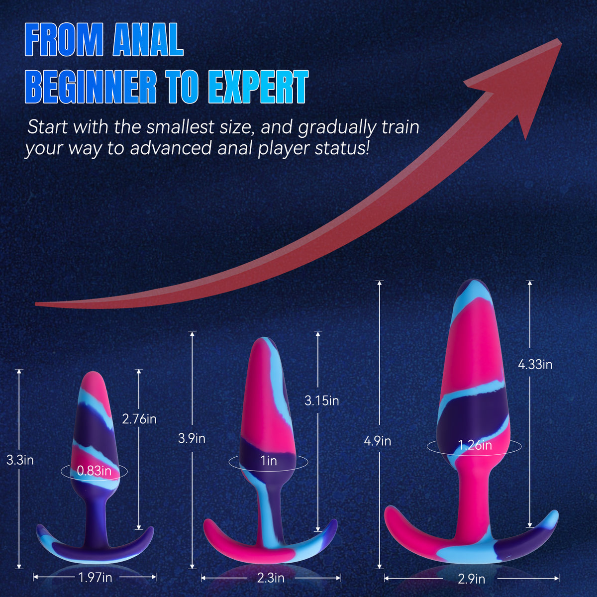3-Piece Silicone Anal Plug Set – Graduated Sizes with Flared Bases & Multicolor Design