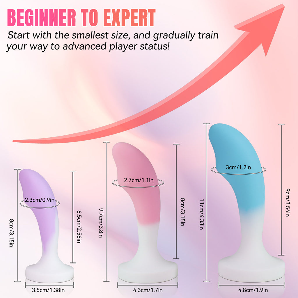 3-Piece Curved Silicone Anal Plug Set – Graduated Sizes with Crystal Jewel Bases