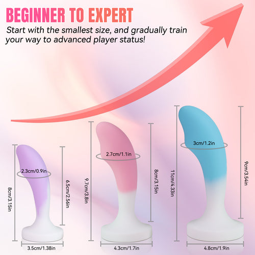 3-Piece Curved Silicone Anal Plug Set – Graduated Sizes with Crystal Jewel Bases