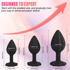 3-Piece Black Silicone Anal Plug Set – Graduated Sizes with Crystal Jewel Bases