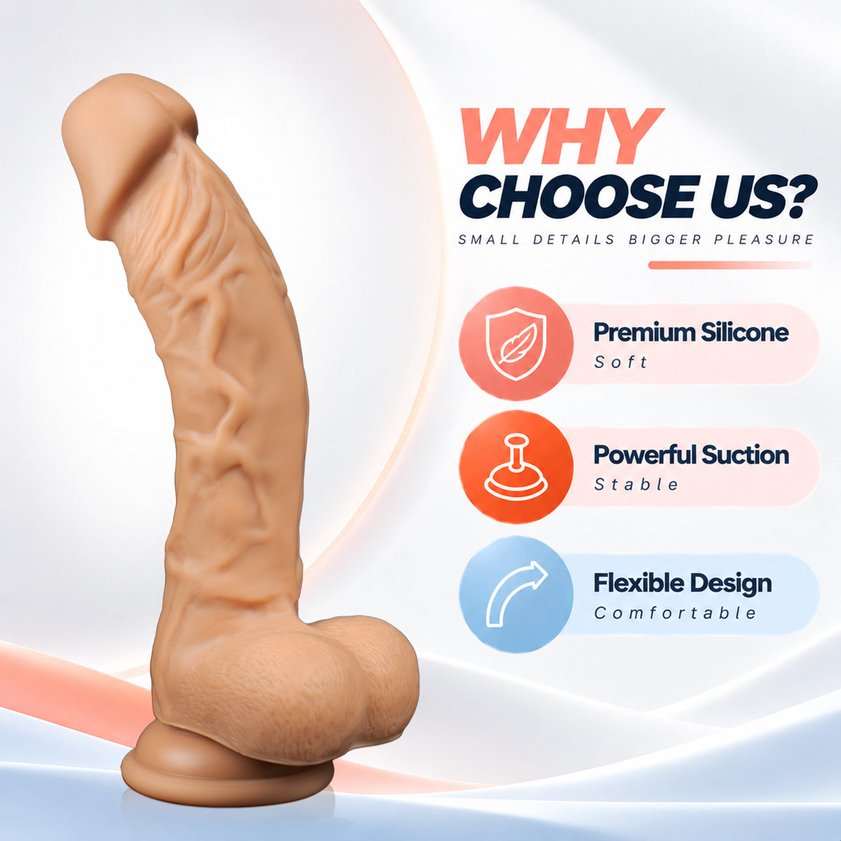 7.99-Inch Realistic Silicone Dildo with Suction Cup – Soft Flexible Design