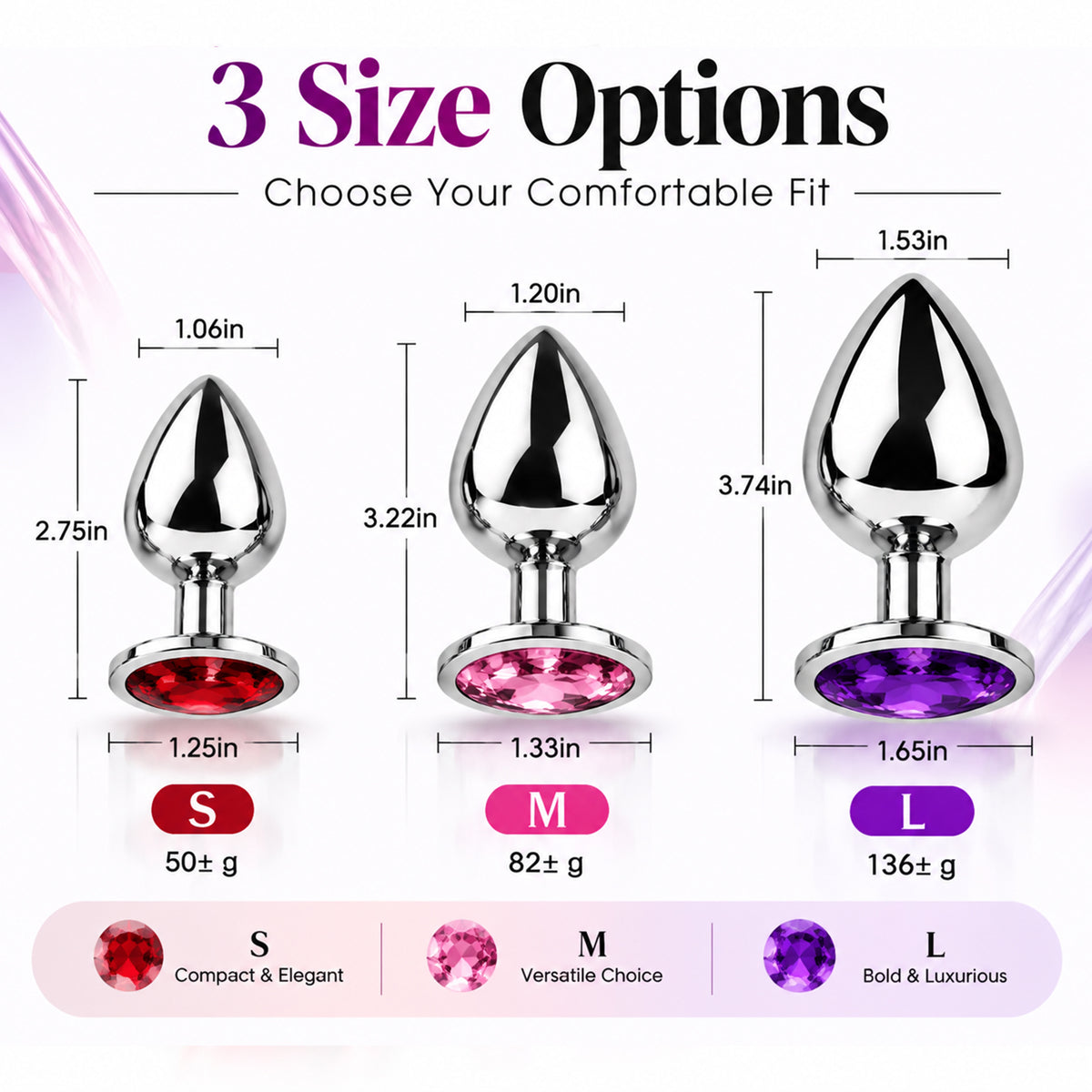 3-Piece Metal Anal Plug Set with Colorful Jewel Bases