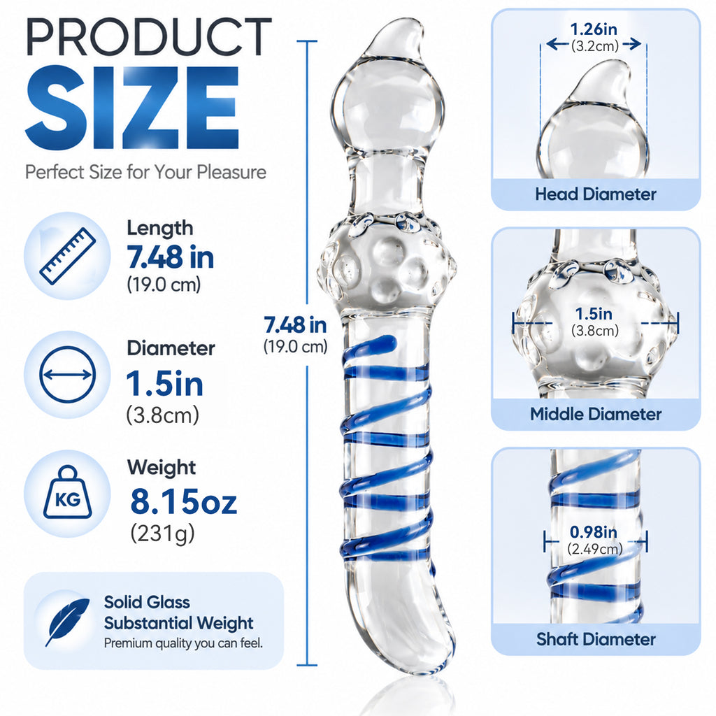 7.48-Inch Clear Glass Dildo – Spiral Textured Double-Ended Design