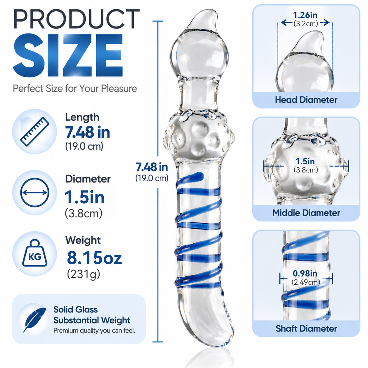 7.48-Inch Clear Glass Dildo – Spiral Textured Double-Ended Design