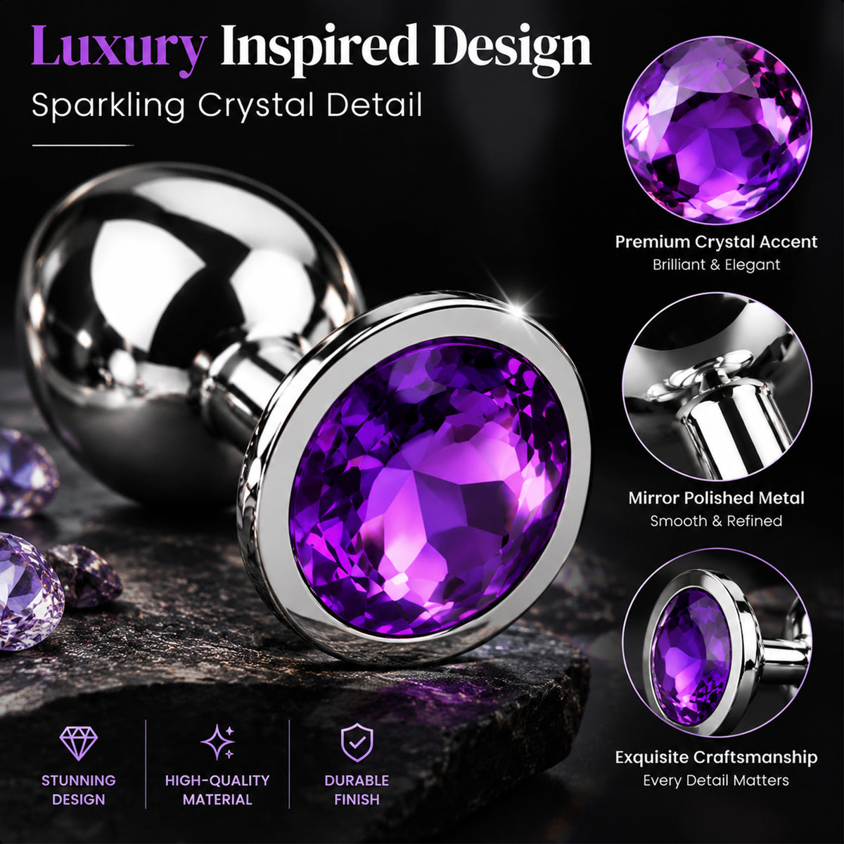 3-Piece Metal Anal Plug Set with Colorful Jewel Bases