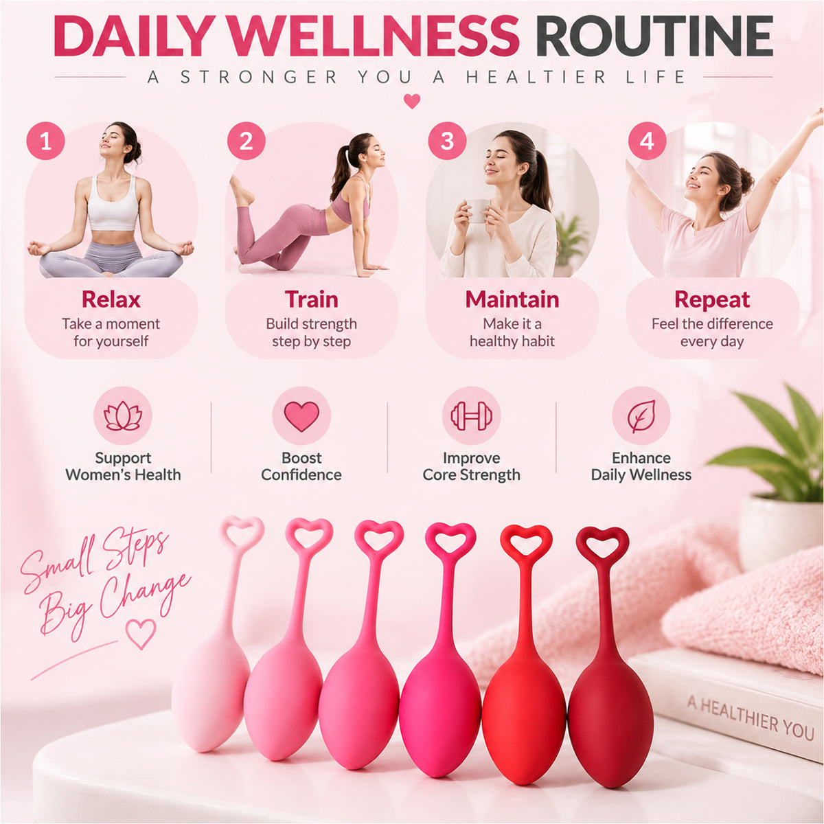 6-Piece Kegel Weight Set for Women – Silicone Pelvic Floor Exercisers with Progressive Training