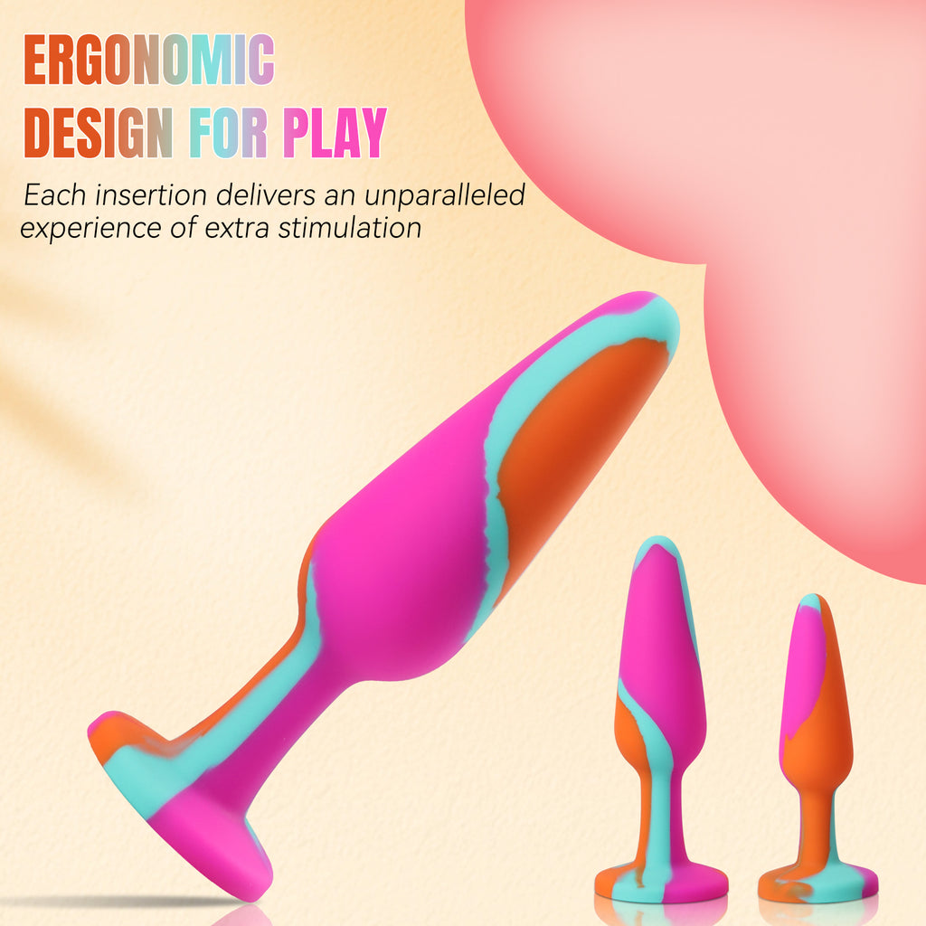 3-Piece Silicone Anal Plug Set with Jewel Bases
