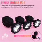 3-Piece Black Silicone Anal Plug Set – Graduated Sizes with Crystal Jewel Bases