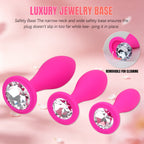 3-Piece Rose Pink Silicone Anal Plug Set – Graduated Sizes with Crystal Jewel Bases