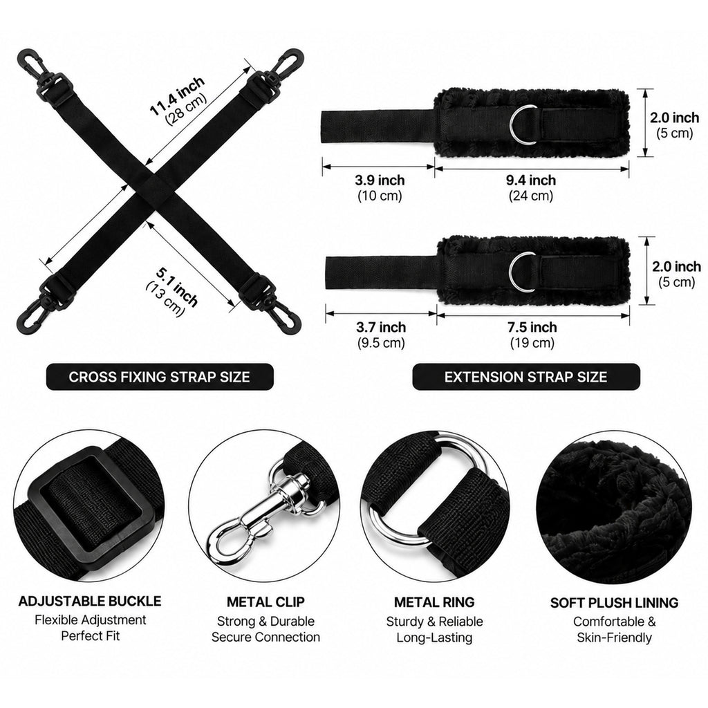 6-Piece Under-Bed Bondage Restraint Set – Adjustable Straps & Plush Cuffs