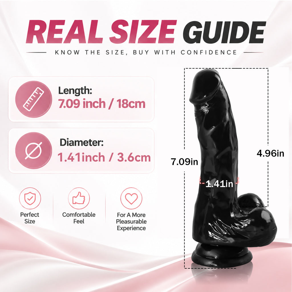 7.09-Inch Realistic TPE Dildo with Suction Cup – Soft Flexible Black Design