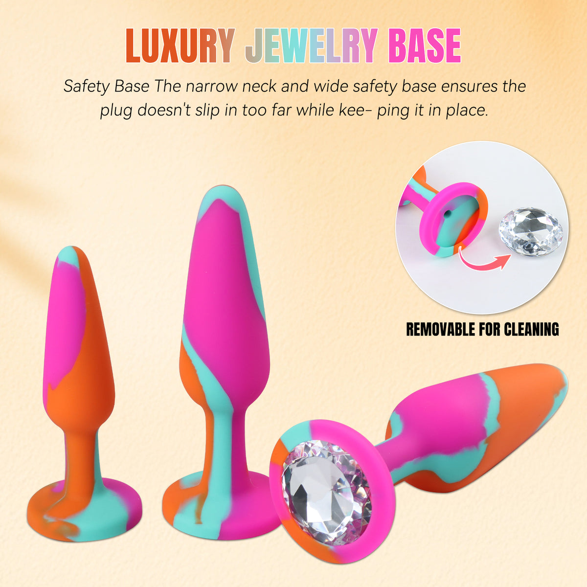 3-Piece Silicone Anal Plug Set with Jewel Bases