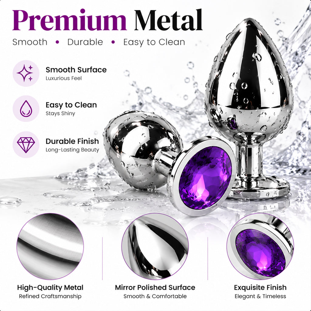 3-Piece Metal Anal Plug Set with Colorful Jewel Bases