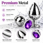 3-Piece Metal Anal Plug Set with Colorful Jewel Bases