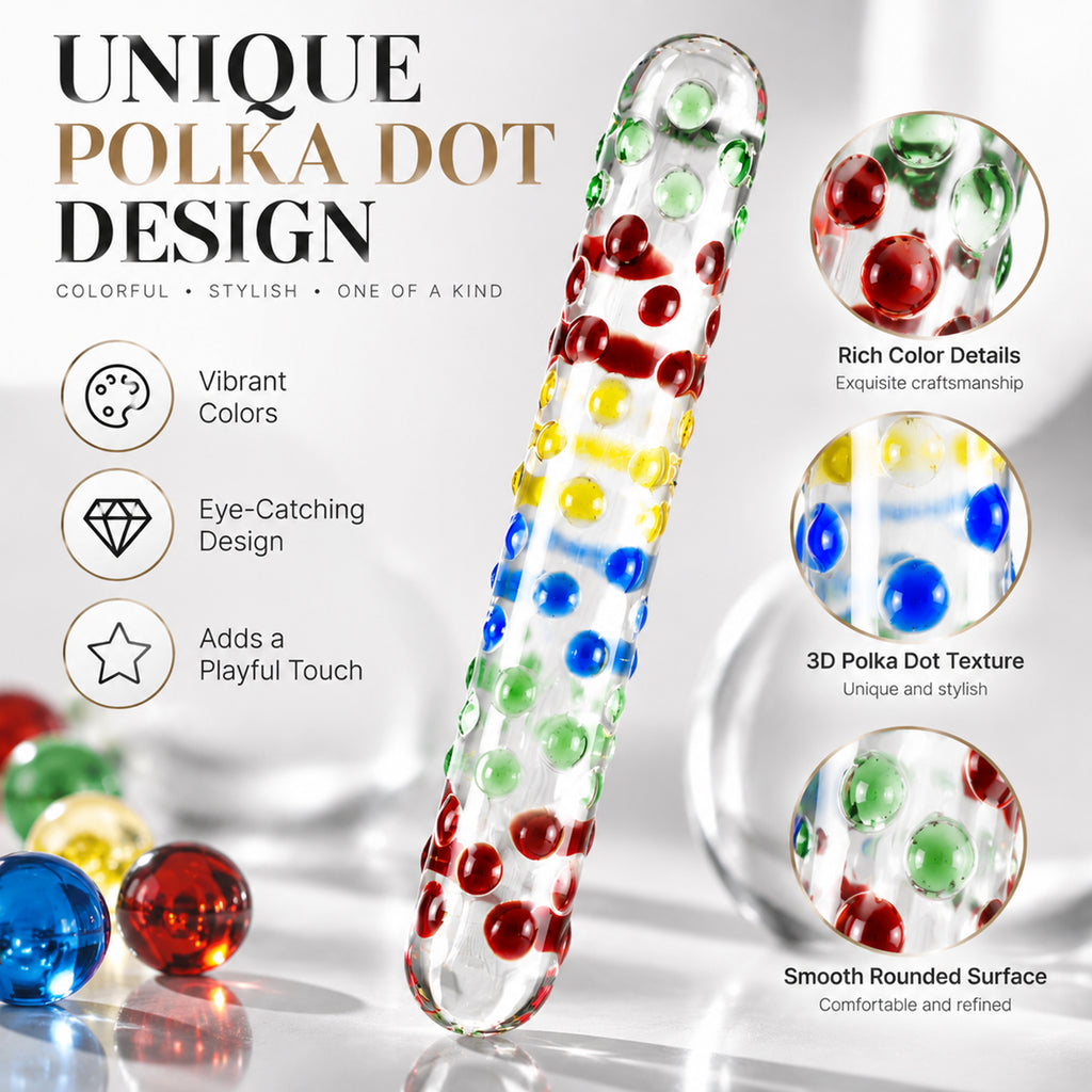 6.73-Inch Colorful Glass Massage Wand – Polka Dot Design & Smooth Surface