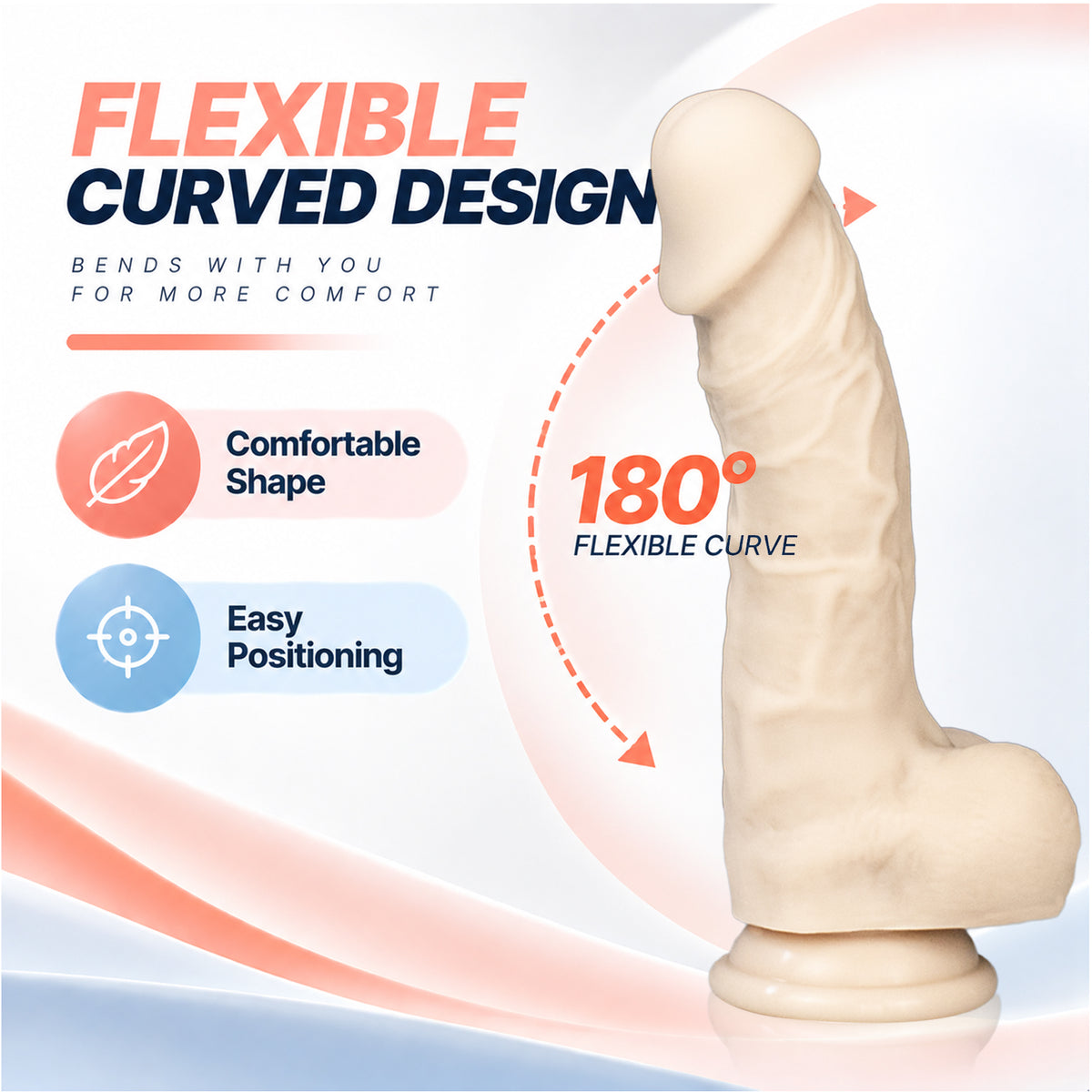 7.87-Inch Curved Silicone Dildo with Suction Cup