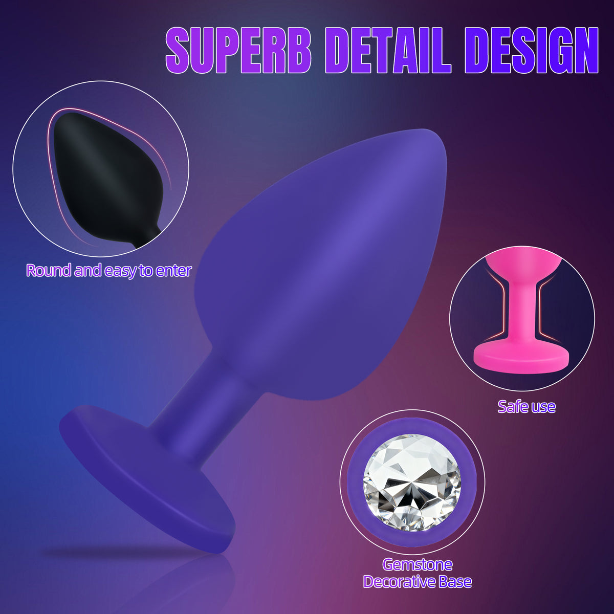 3-Piece Multicolor Silicone Anal Plug Set with Jewel Bases