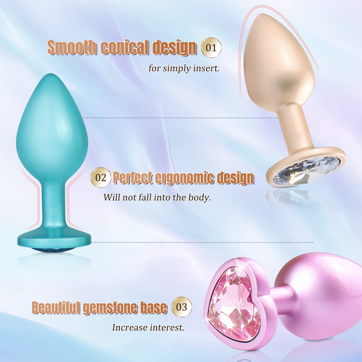 3-Piece Metal Anal Plug Set – Graduated Sizes with Jewel-Inspired Bases