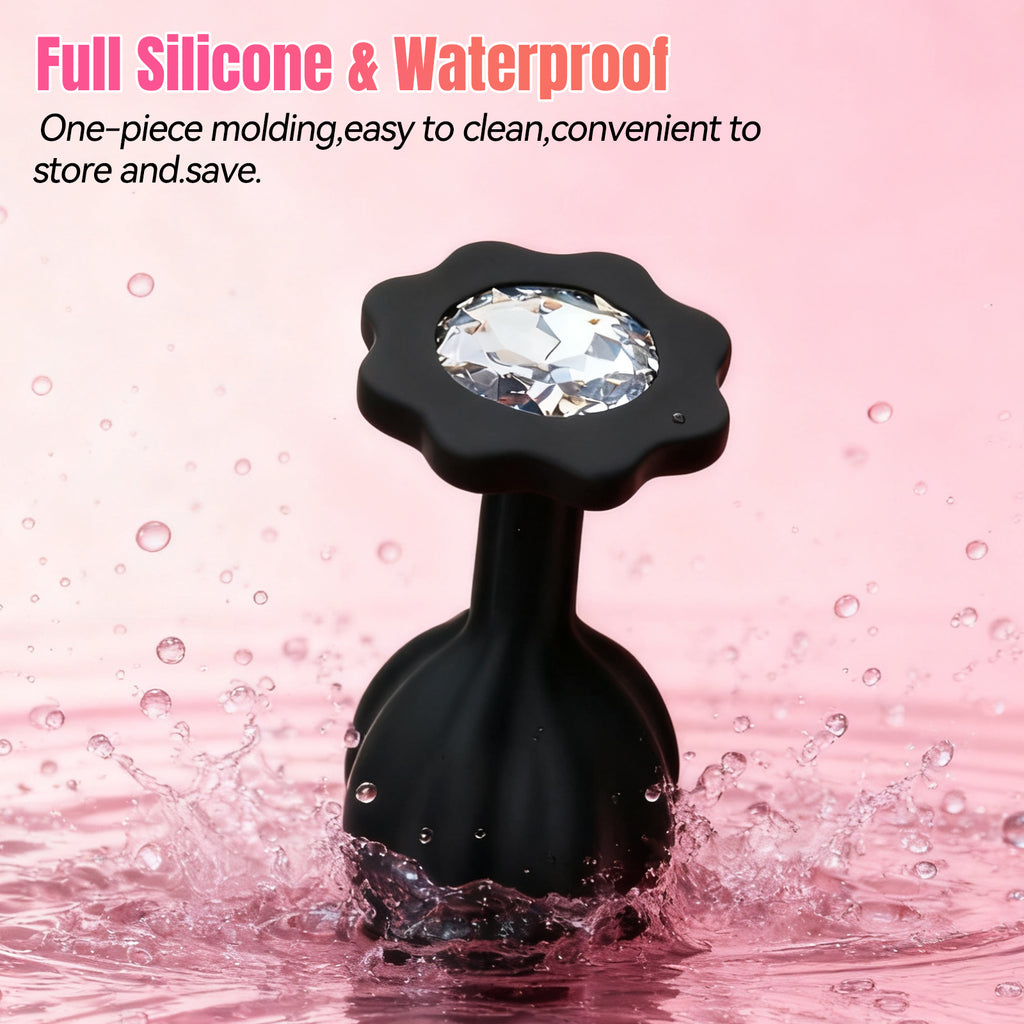 3-Piece Black Silicone Anal Plug Set – Graduated Sizes with Crystal Jewel Bases