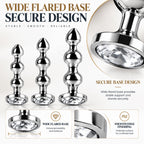 3-Piece Jeweled Metal Anal Plug Set – Silver Finish, 3 Graduated Sizes