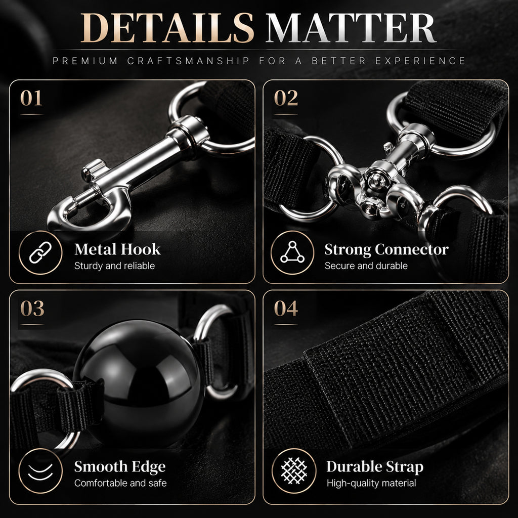 Adjustable PU Leather Collar & Wrist Cuff Set – Metal Chain with Ball Gag