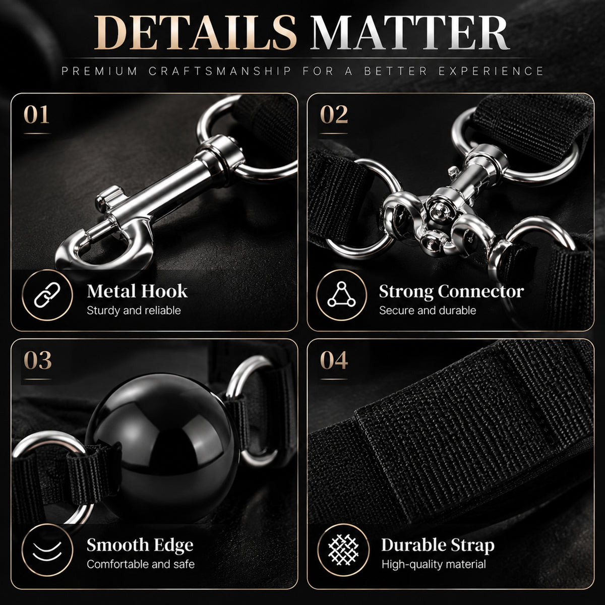 Adjustable PU Leather Collar & Wrist Cuff Set – Metal Chain with Ball Gag