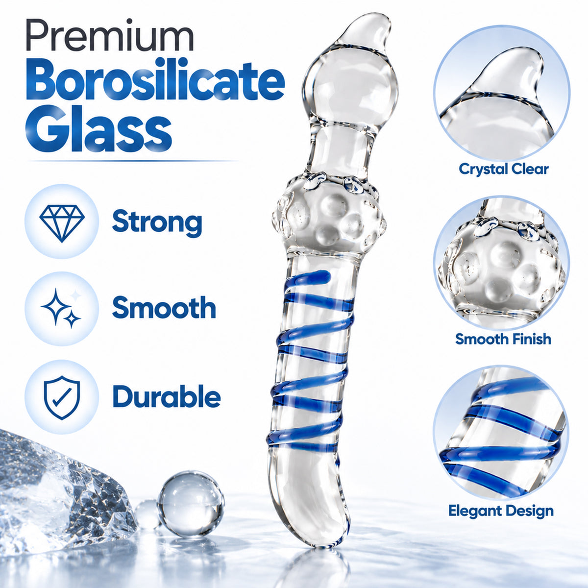 7.48-Inch Clear Glass Dildo – Spiral Textured Double-Ended Design