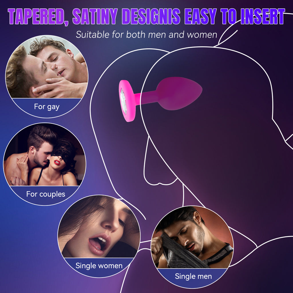 3-Piece Multicolor Silicone Anal Plug Set with Jewel Bases
