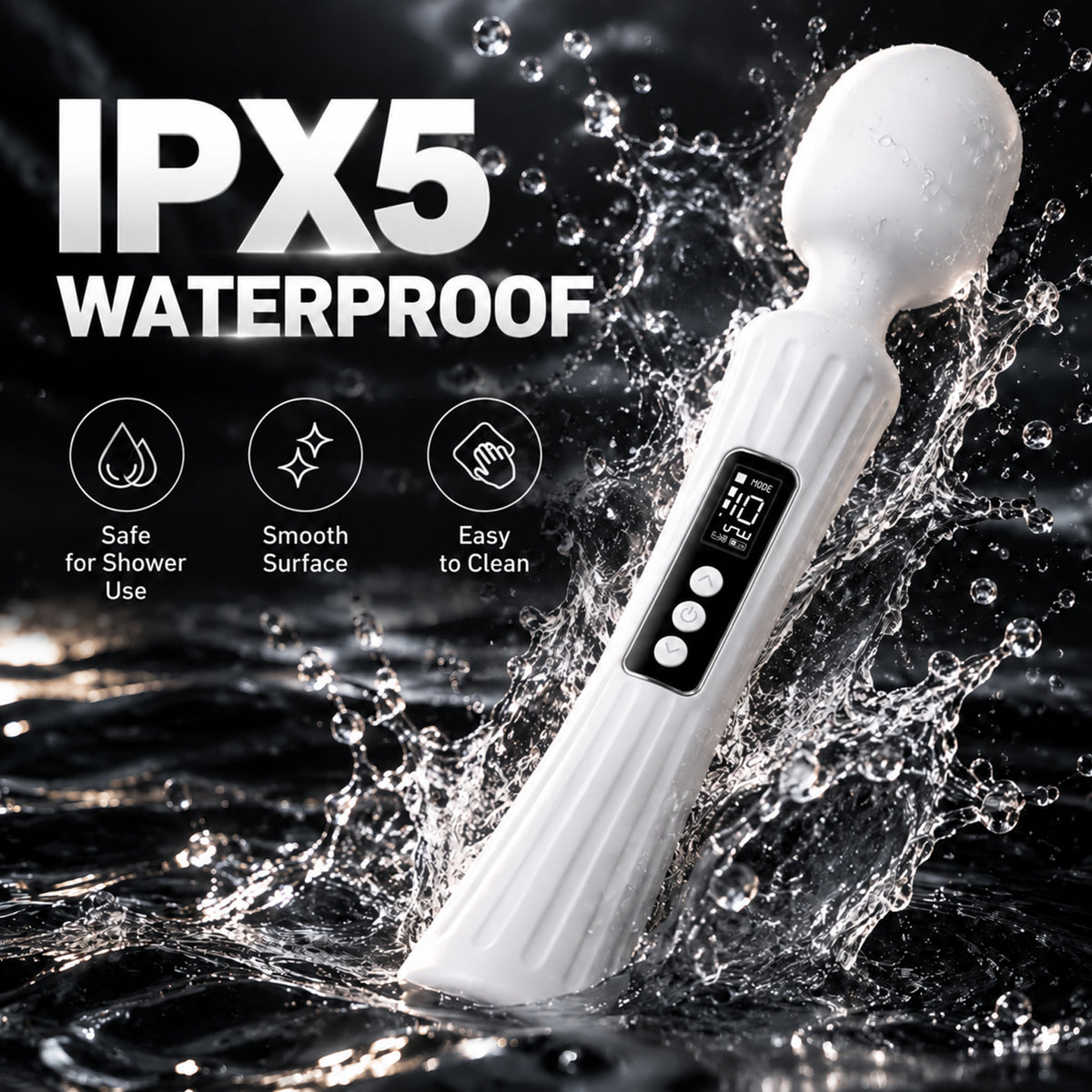 Rechargeable Vibrating Massage Wand with LCD Display