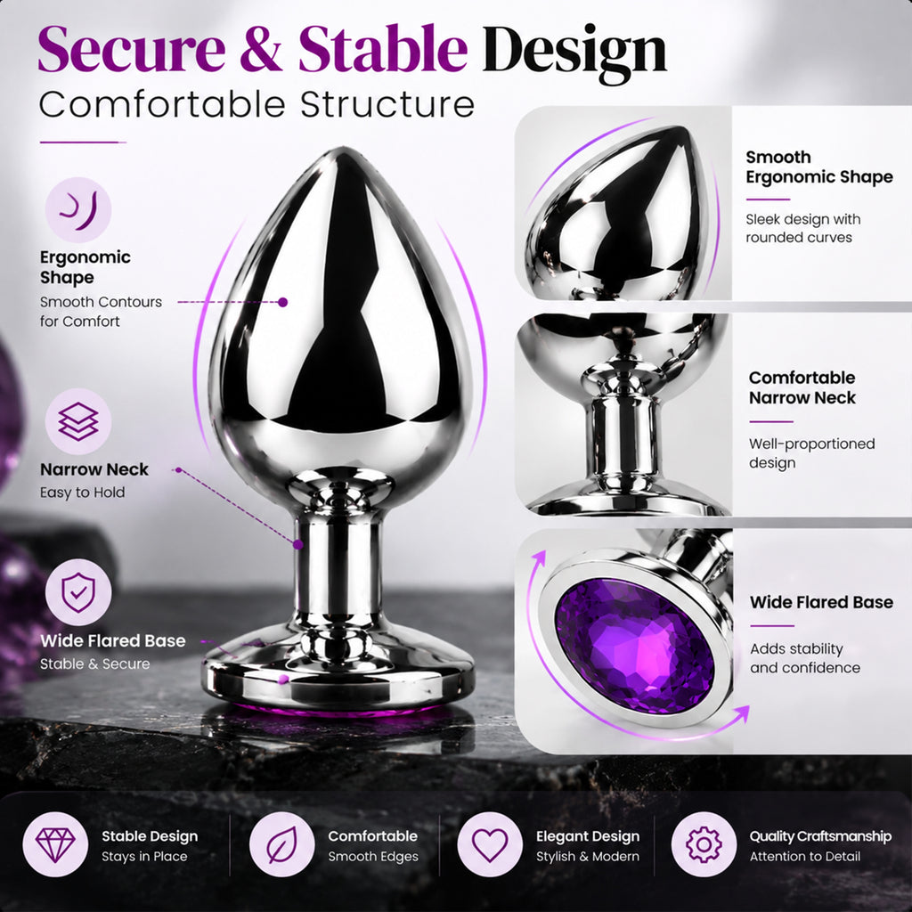 3-Piece Metal Anal Plug Set with Colorful Jewel Bases