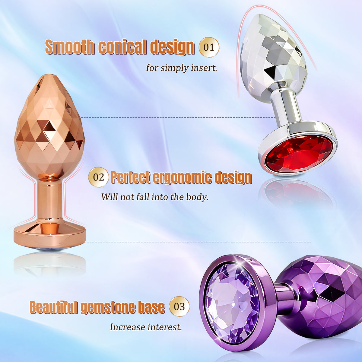 3-Piece Stainless Steel Crystal Anal Plug Set - image 4