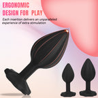 3-Piece Black Silicone Anal Plug Set – Graduated Sizes with Crystal Jewel Bases