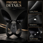 Black PU Leather Rabbit Ear Mask – Adjustable Unisex Masquerade Costume
