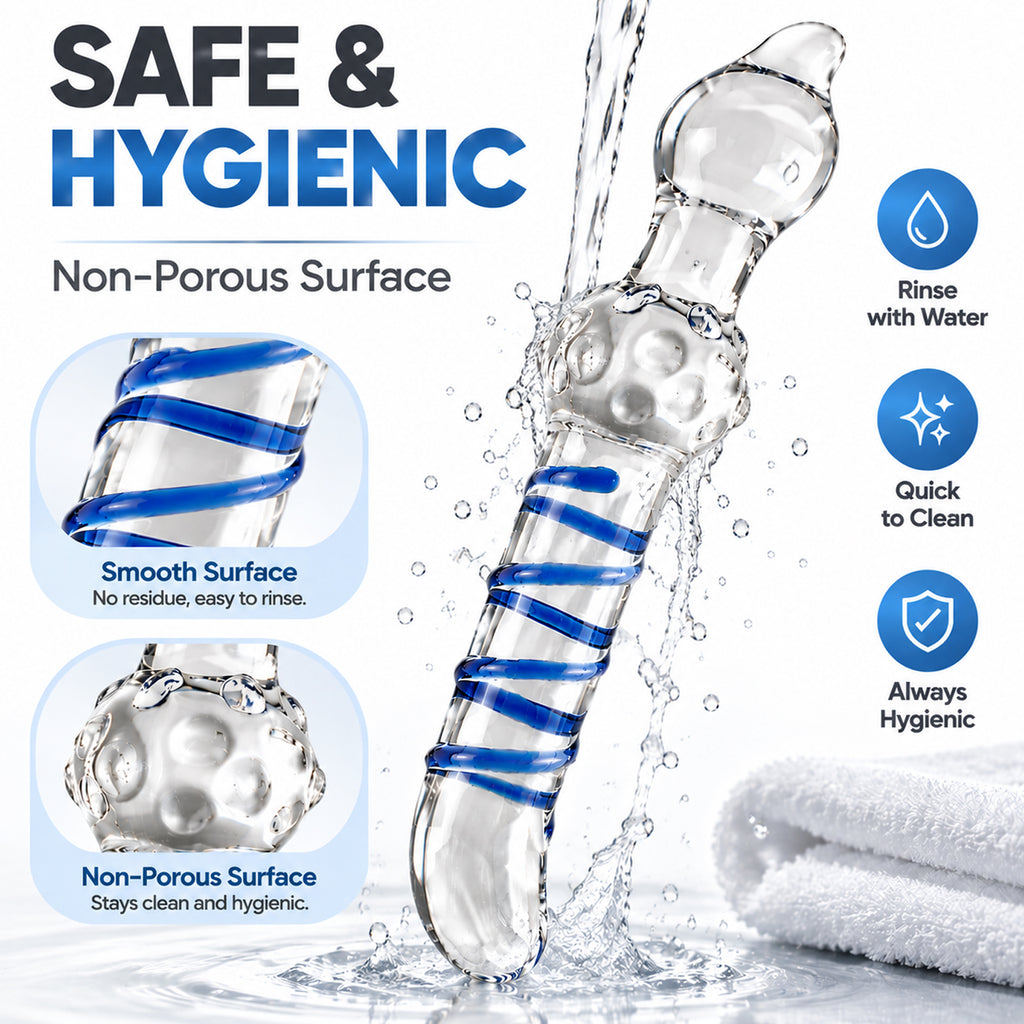 7.48-Inch Clear Glass Dildo – Spiral Textured Double-Ended Design