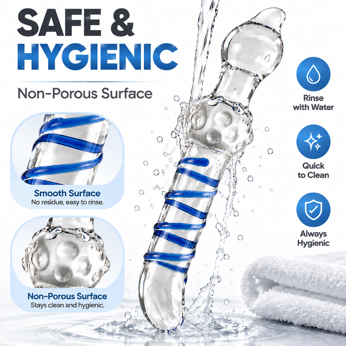7.48-Inch Clear Glass Dildo – Spiral Textured Double-Ended Design